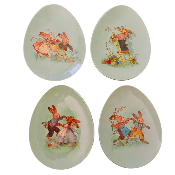 Easter World Market Bunnies Egg Shaped Melamine Plates Set Of 8 - Picture 1 of 7
